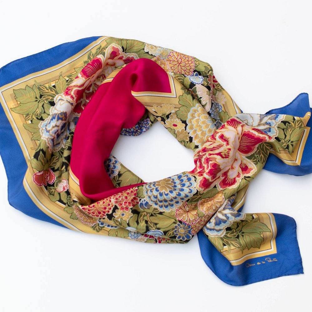 Oscar de la Renta Vintage Floral Silk Scarf - Picture 6 of 6